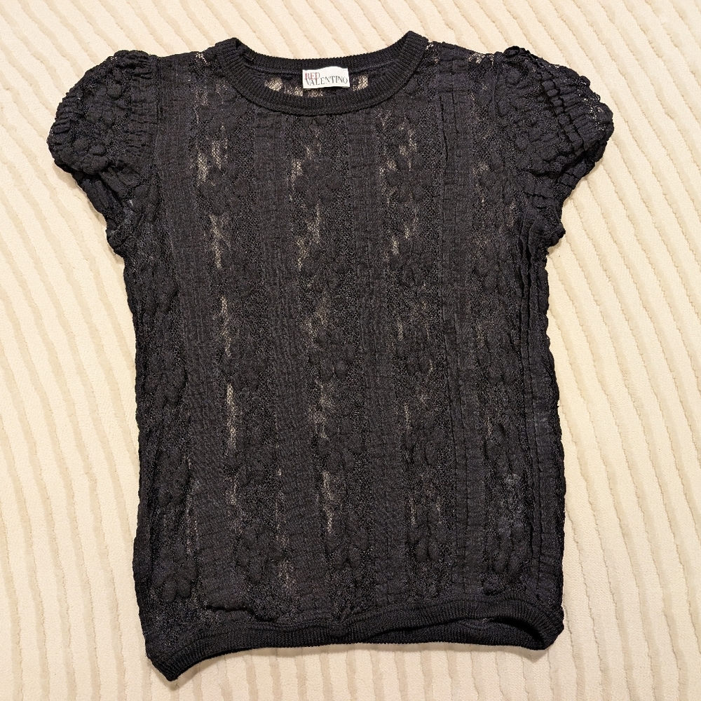 RED Valentino Black Lace Knit Top